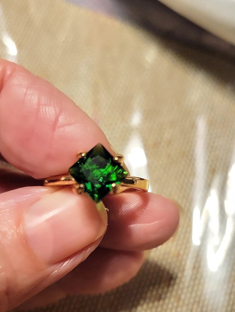 Green Gemstone Gold-Tone Ring